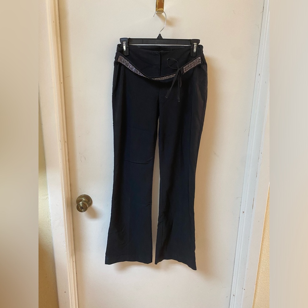 Black Flared Pants with Embellished Waistband (f)